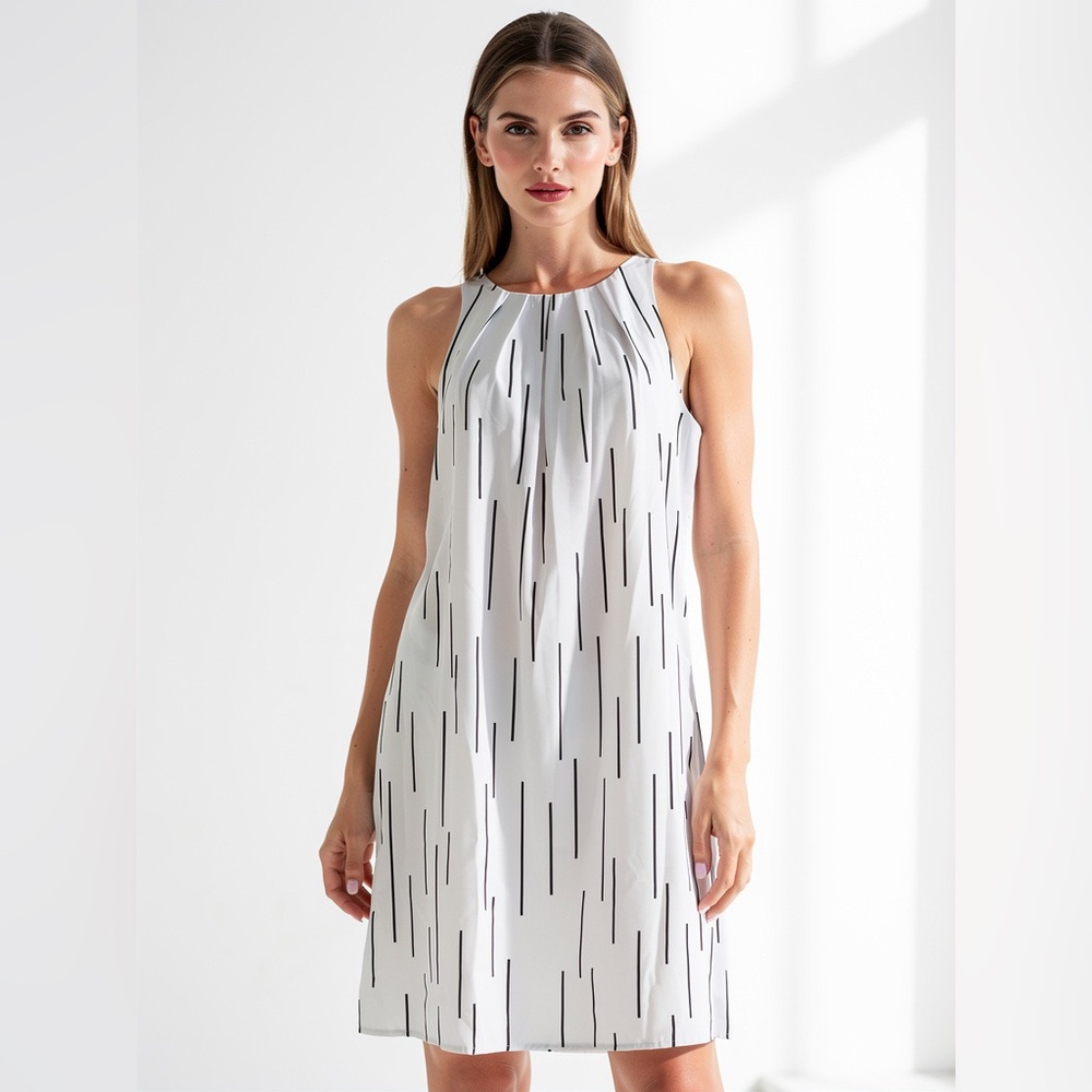 Alfani White Black Abstract Stripe Sleeveless Shift Dress Size 2